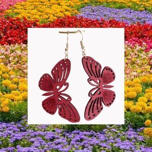 Lightweight Wood BUTTERFLY Dangle Earrings Redwood Color Nature NEW